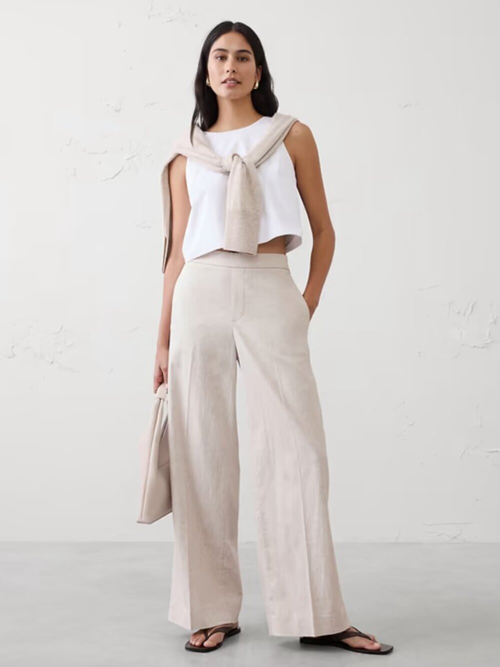 Banana Republic Hayden Wide Leg Linen Pants Size Large Pull On Neutral Coastal